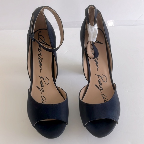 American Rag Women Areeta Open Toe Ankle Strap Pumps Navy Blue Shoes Size 10 NEW - Picture 8 of 8